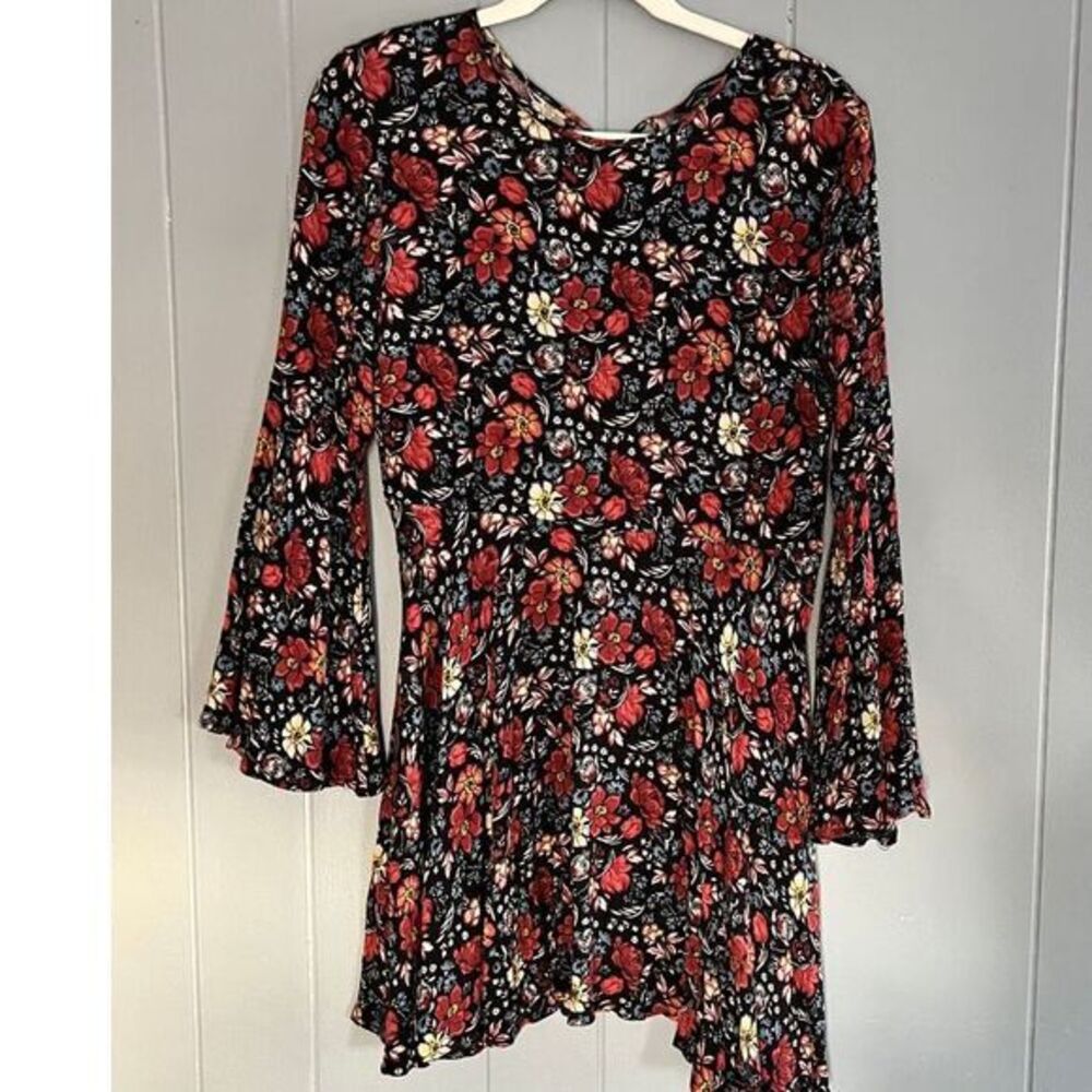 Floral Bell‎ Sleeves Dress AE Y2K Boho whimsigoth Fairygoth Grunge Black size S